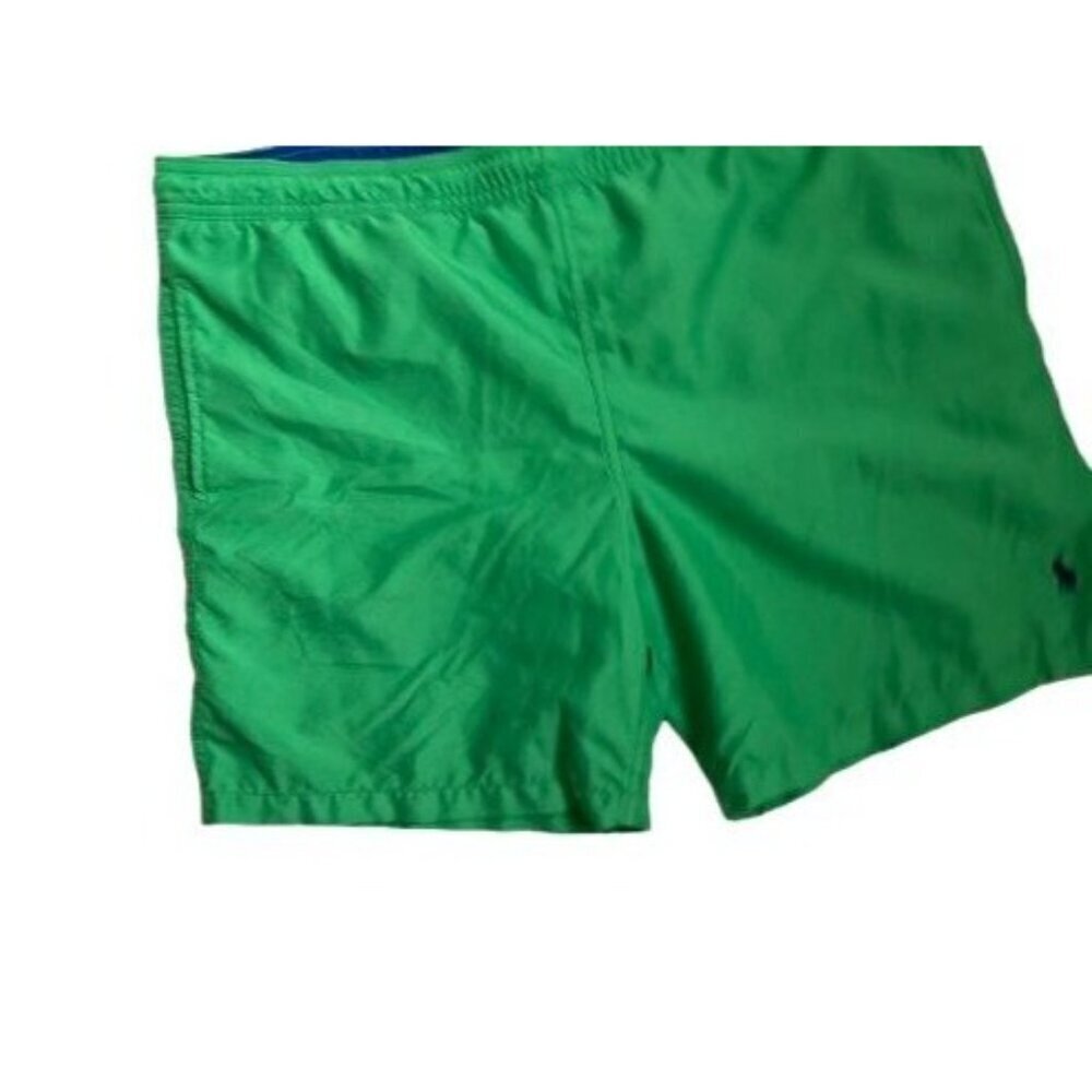 Polo Ralph Lauren Green Solid Traveler Polo Bear 5.5" Swim Trunks - Picture 6 of 9